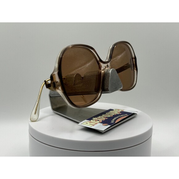Vintage Oversize Sunglasses | Drop Temple Style | Brown Lens | Brown/Gold Frame - Picture 3 of 10